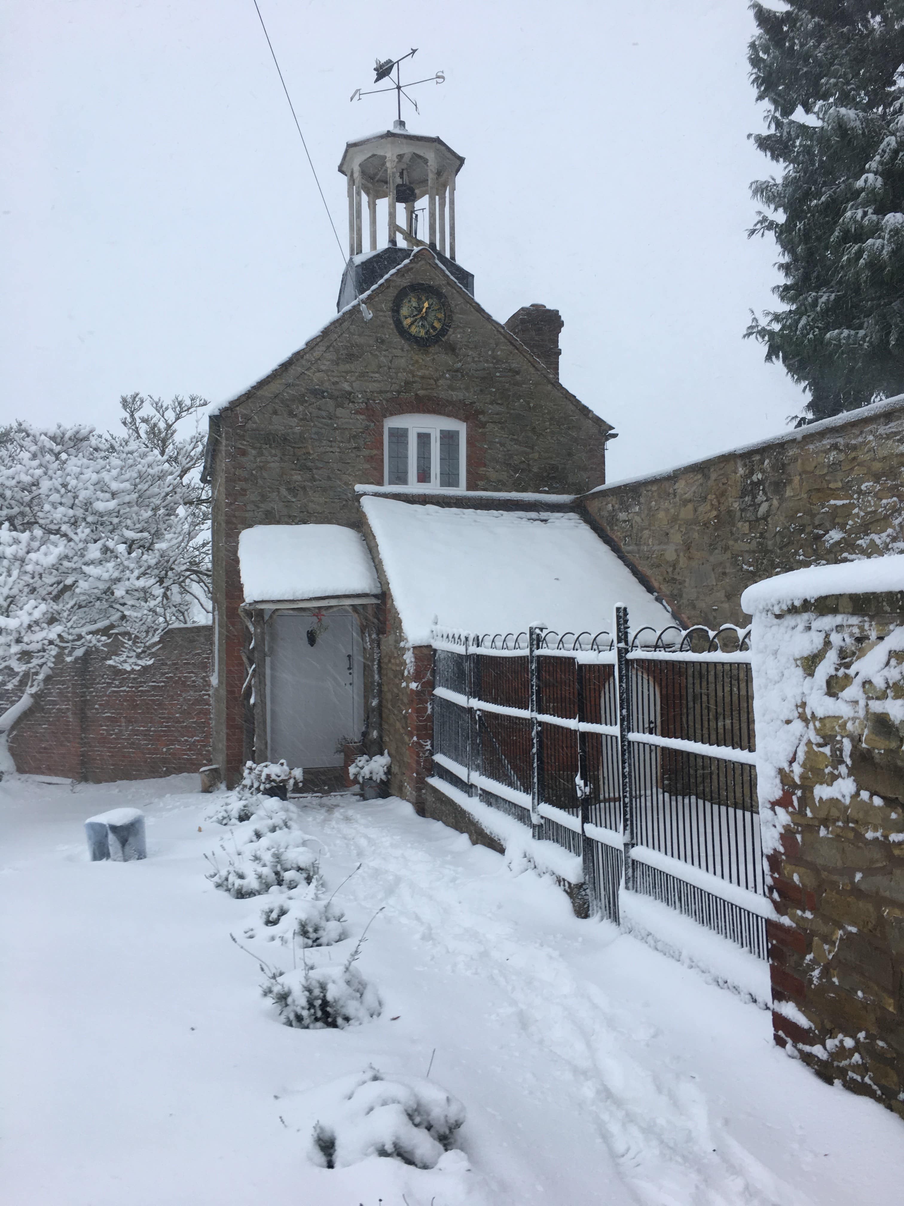 Snow on Barton Court Clock Tower