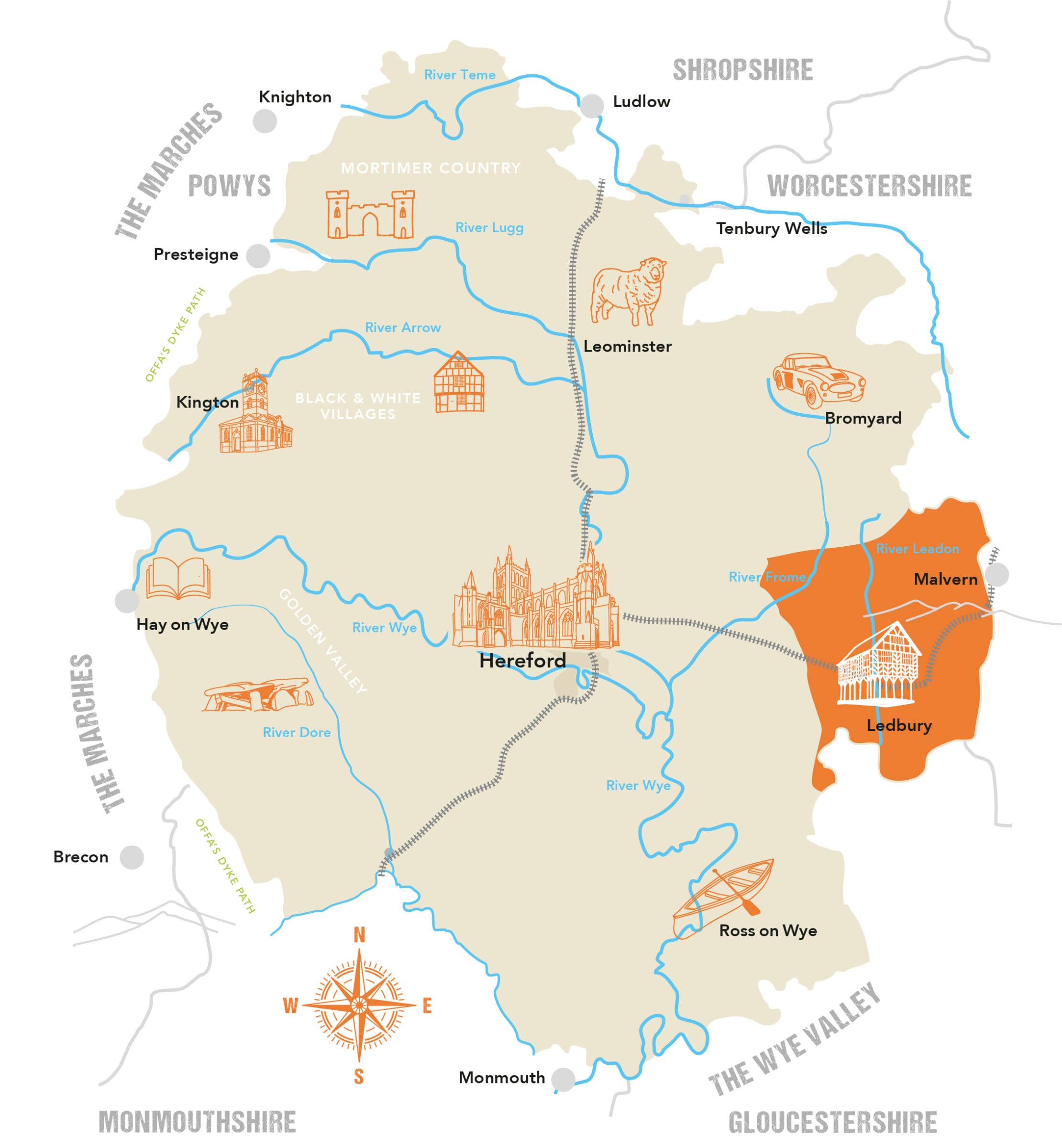 Herefordshire County Map Ledbury