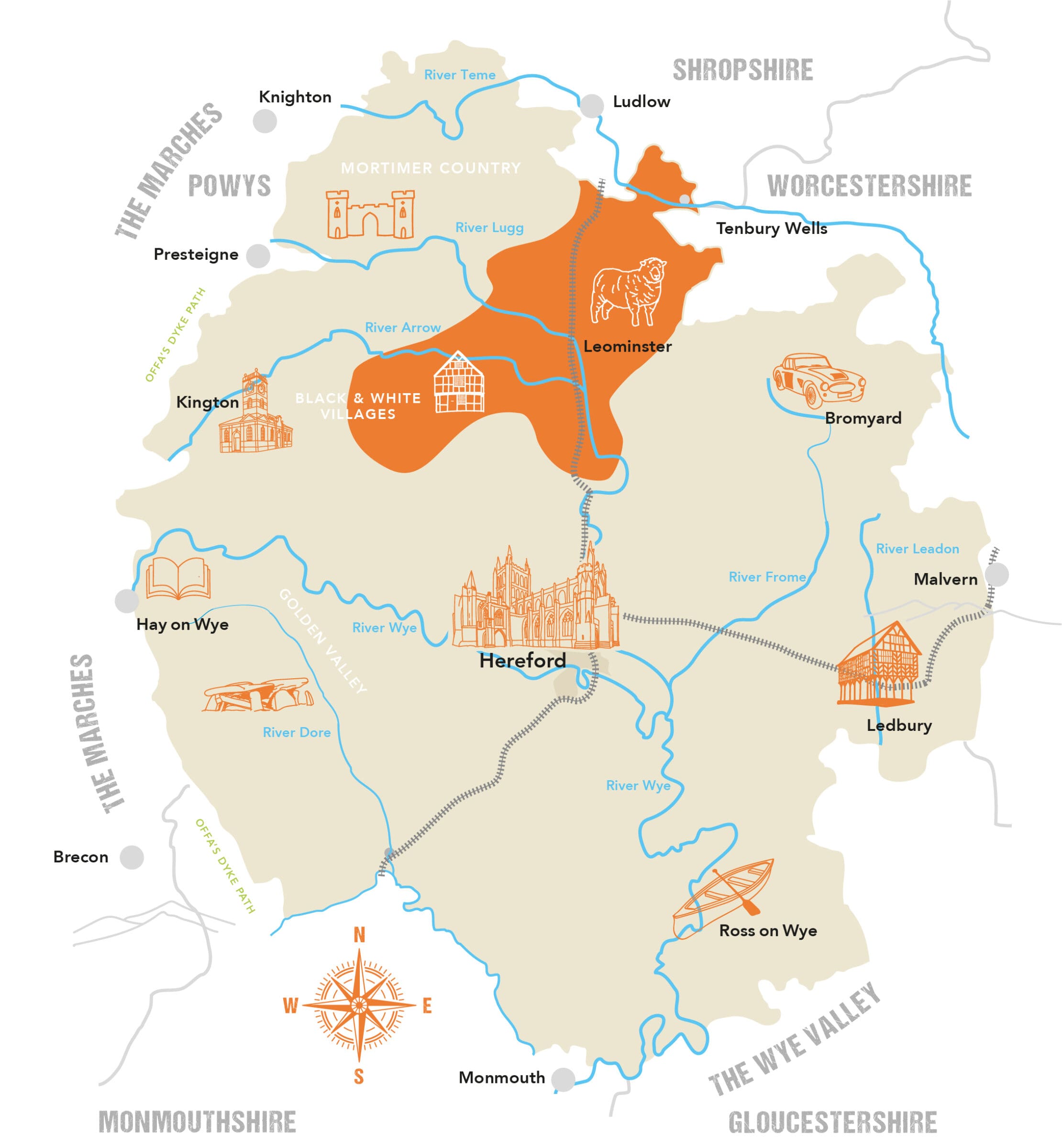 Herefordshire County Map Leominster