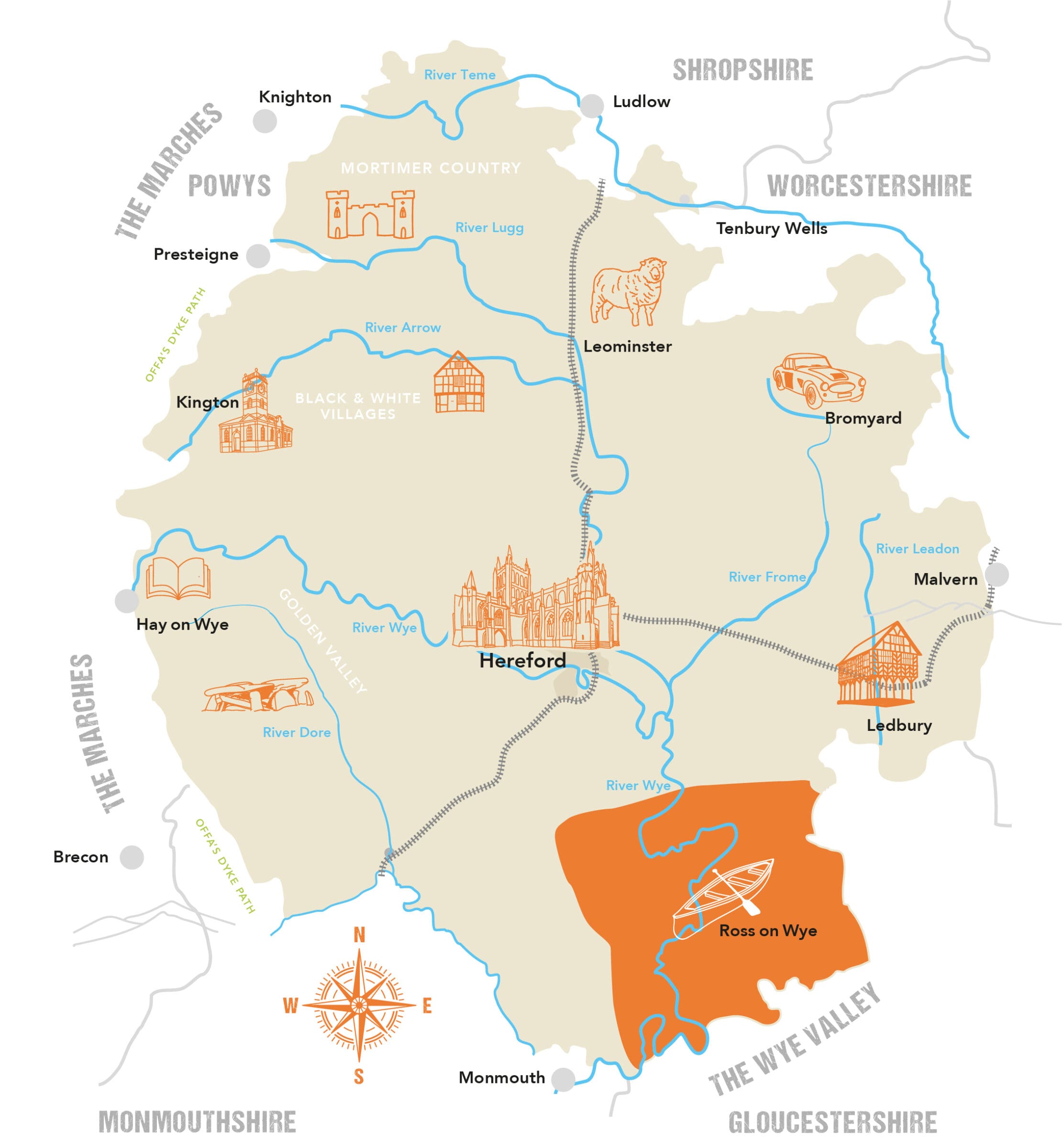 Herefordshire County Map Ross on Wye