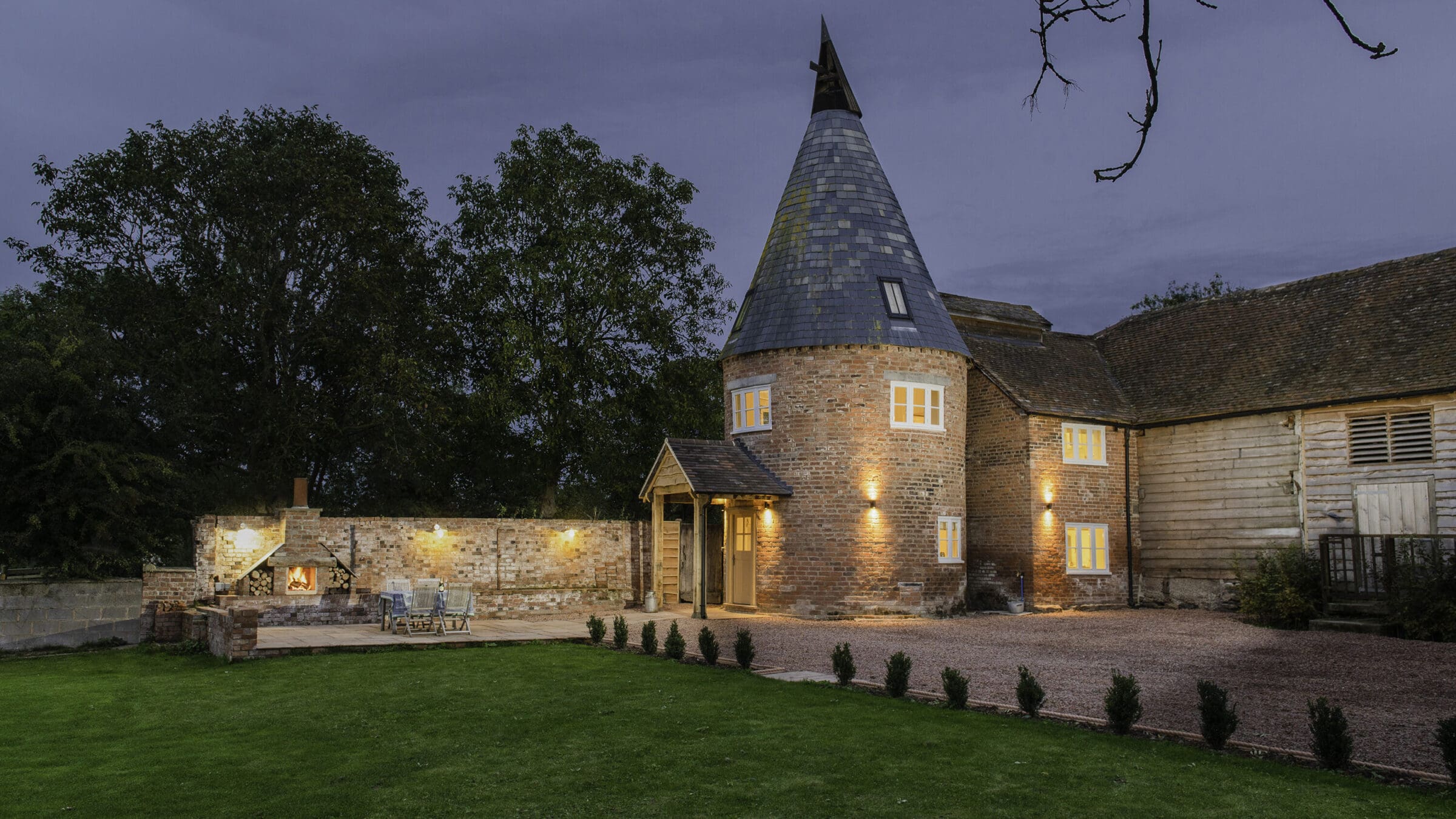 Hop Kiln at Wall End Farm at night