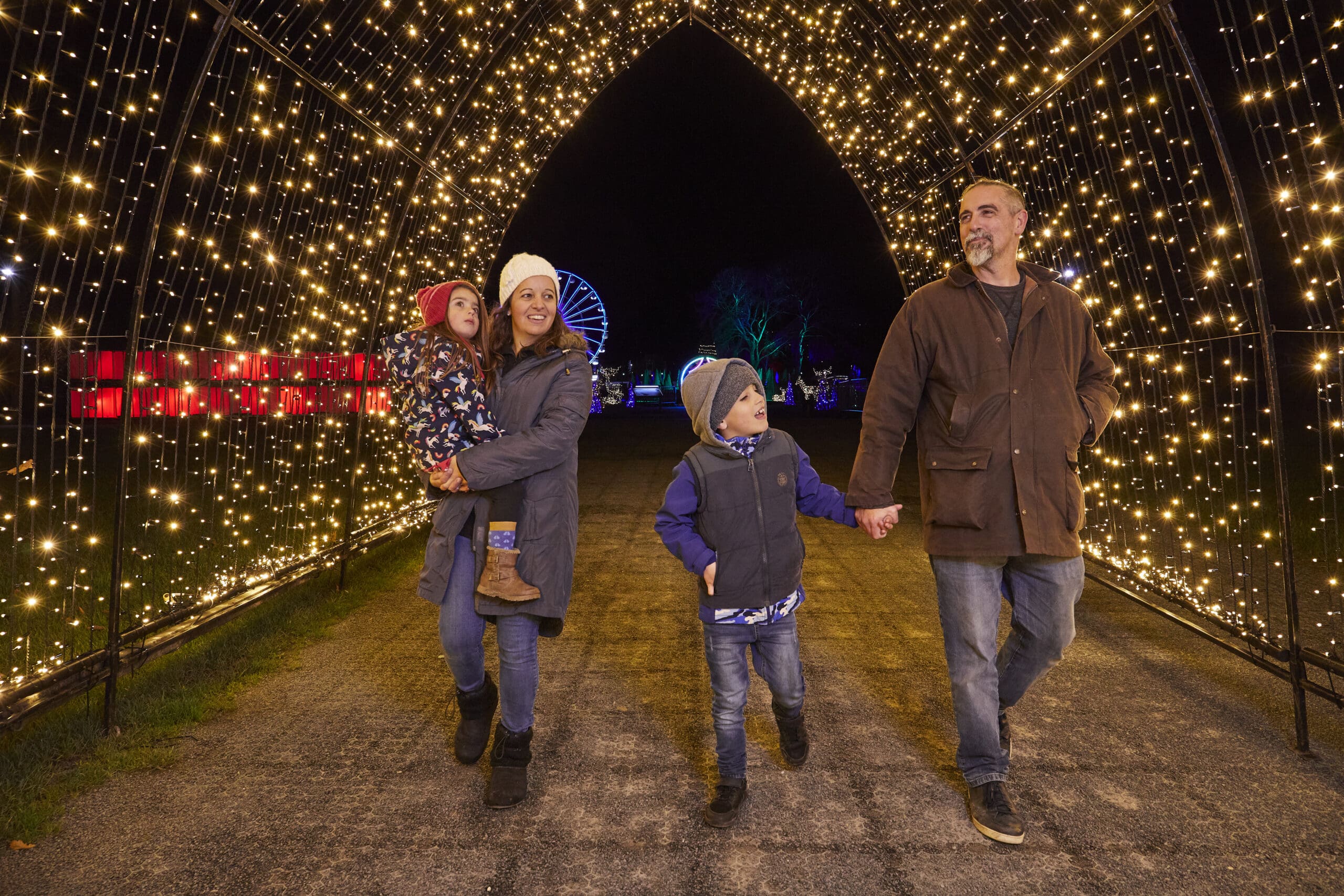 Winter Glow, Three Counties Showground Family enjoying light trail