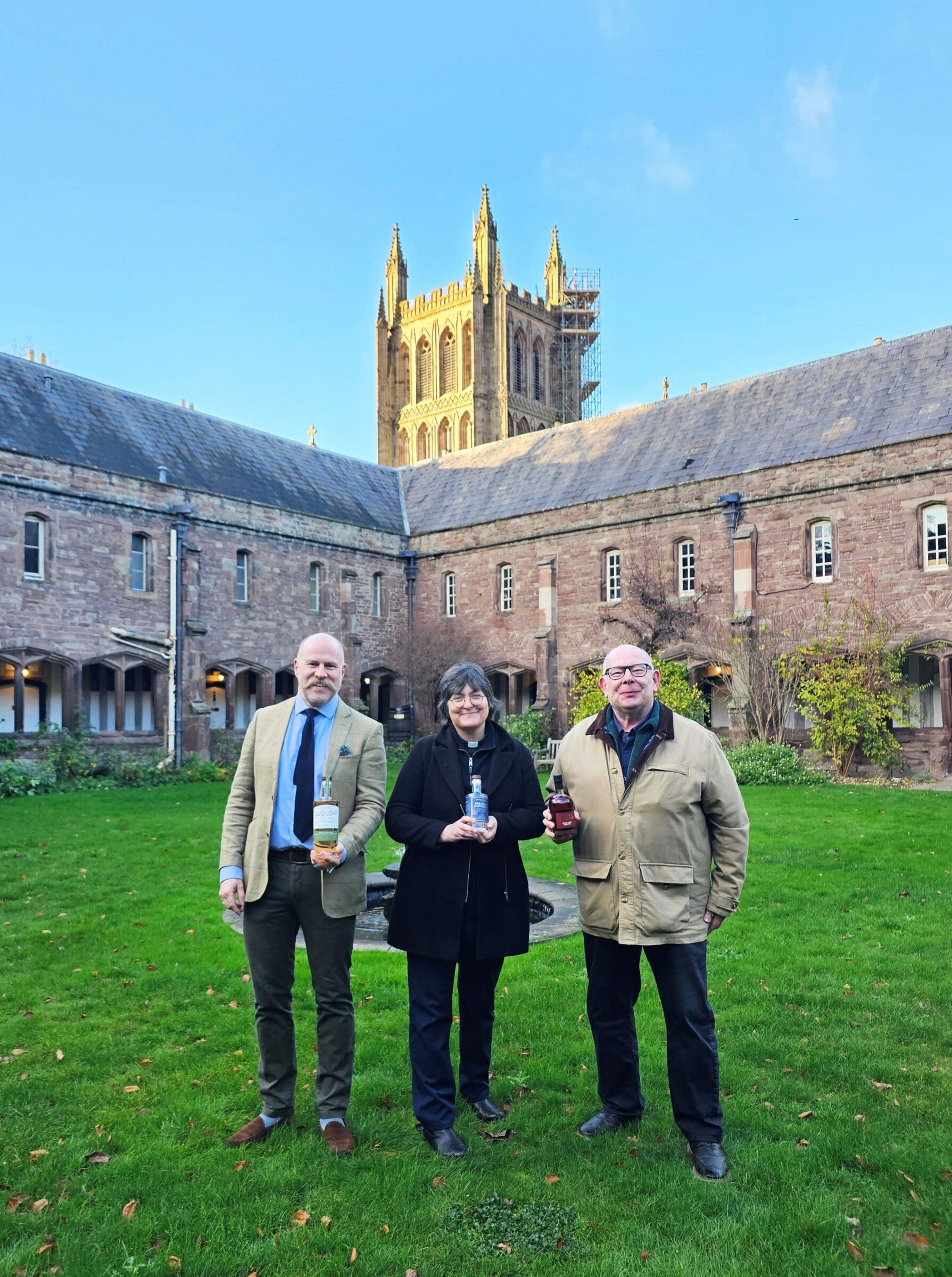 Shaun Ward Dean of Hereford and Tom Oliver in the Cloisters of Hereford Cathedral